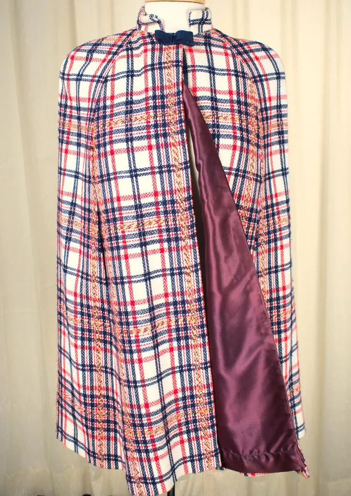 1960s Red & Blue Plaid Capelet