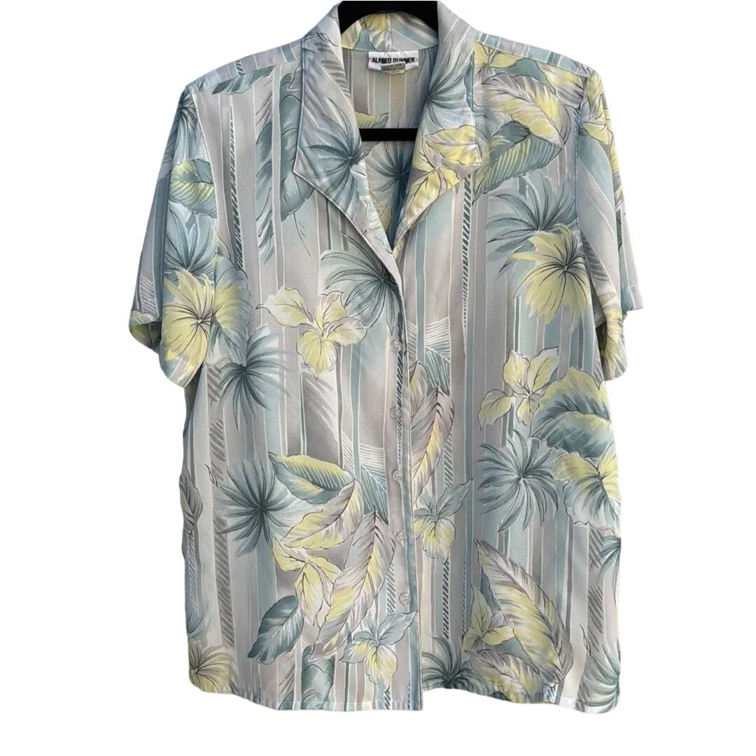 Alfred Dunner Vintage Women's Floral Lightweight Button-Down Short Sleeve Shirt