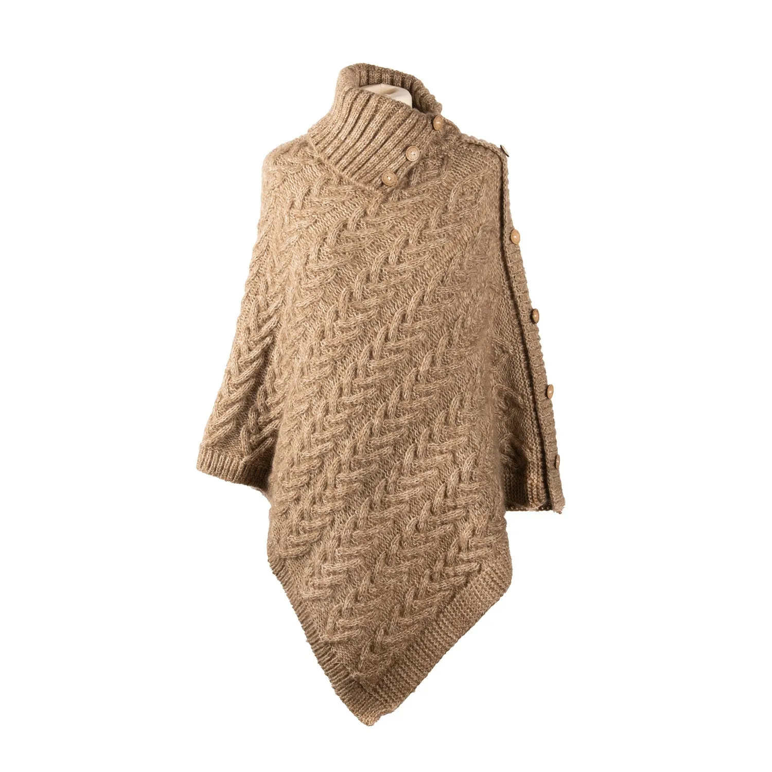 Aran Cable Button Rib Polo Poncho