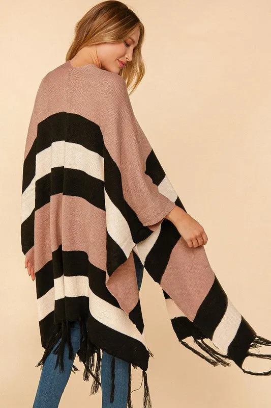 Avery Color-block Knit Poncho