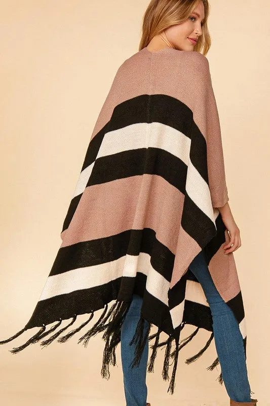 Avery Color-block Knit Poncho