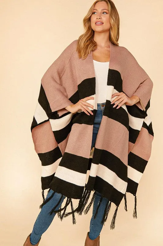 Avery Color-block Knit Poncho