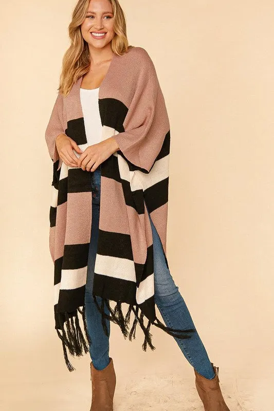 Avery Color-block Knit Poncho