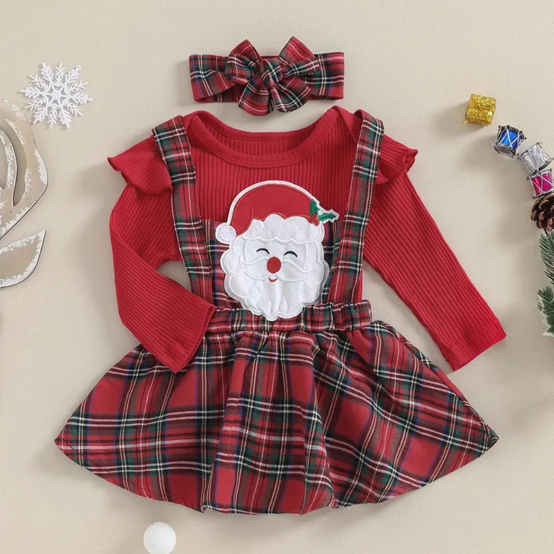 Baby Girl 3Pcs Outfits Set Cute Romper Suspender Skirt With Headband Fall Winter Clothes