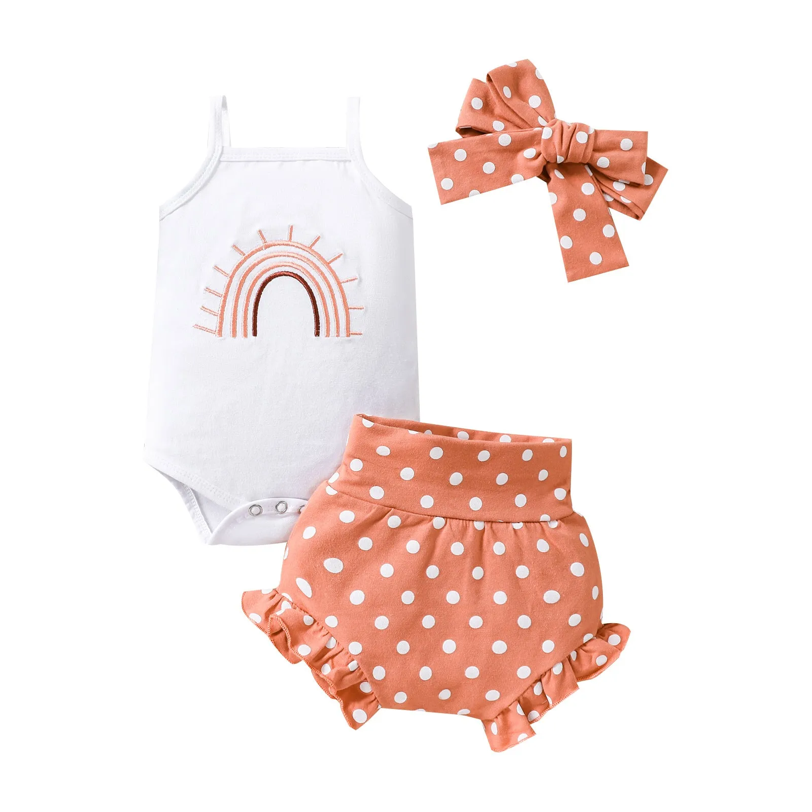 Baby Girl Rainbow Embroidered Slip Top Shorts Three-piece Set