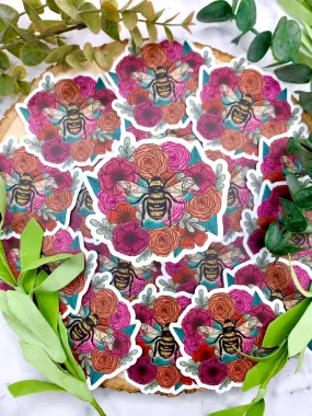 Bee on Flowers Vinyl Sticker