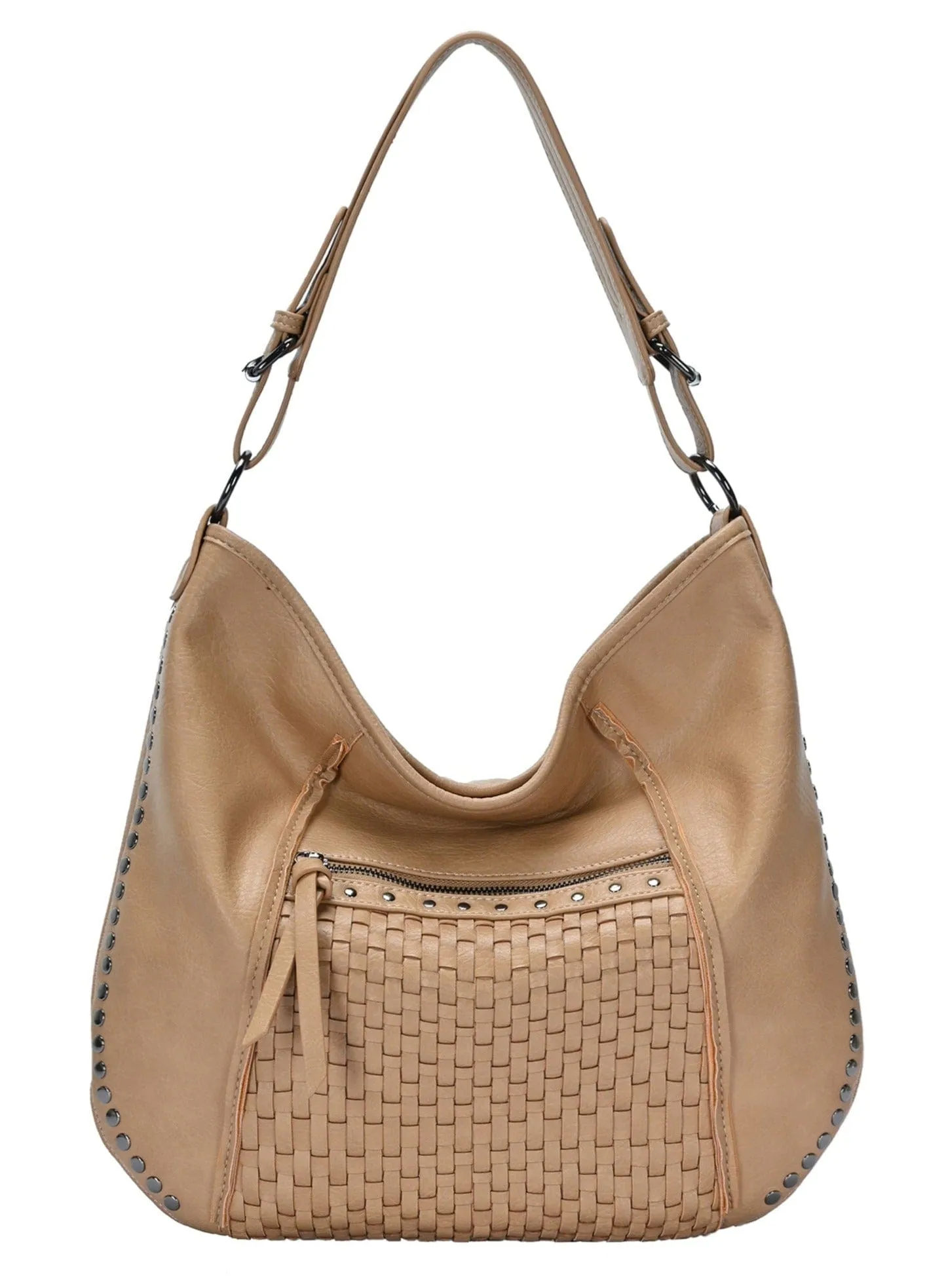 BGA6332 Josephine Studded Woven Detail Hobo Bag