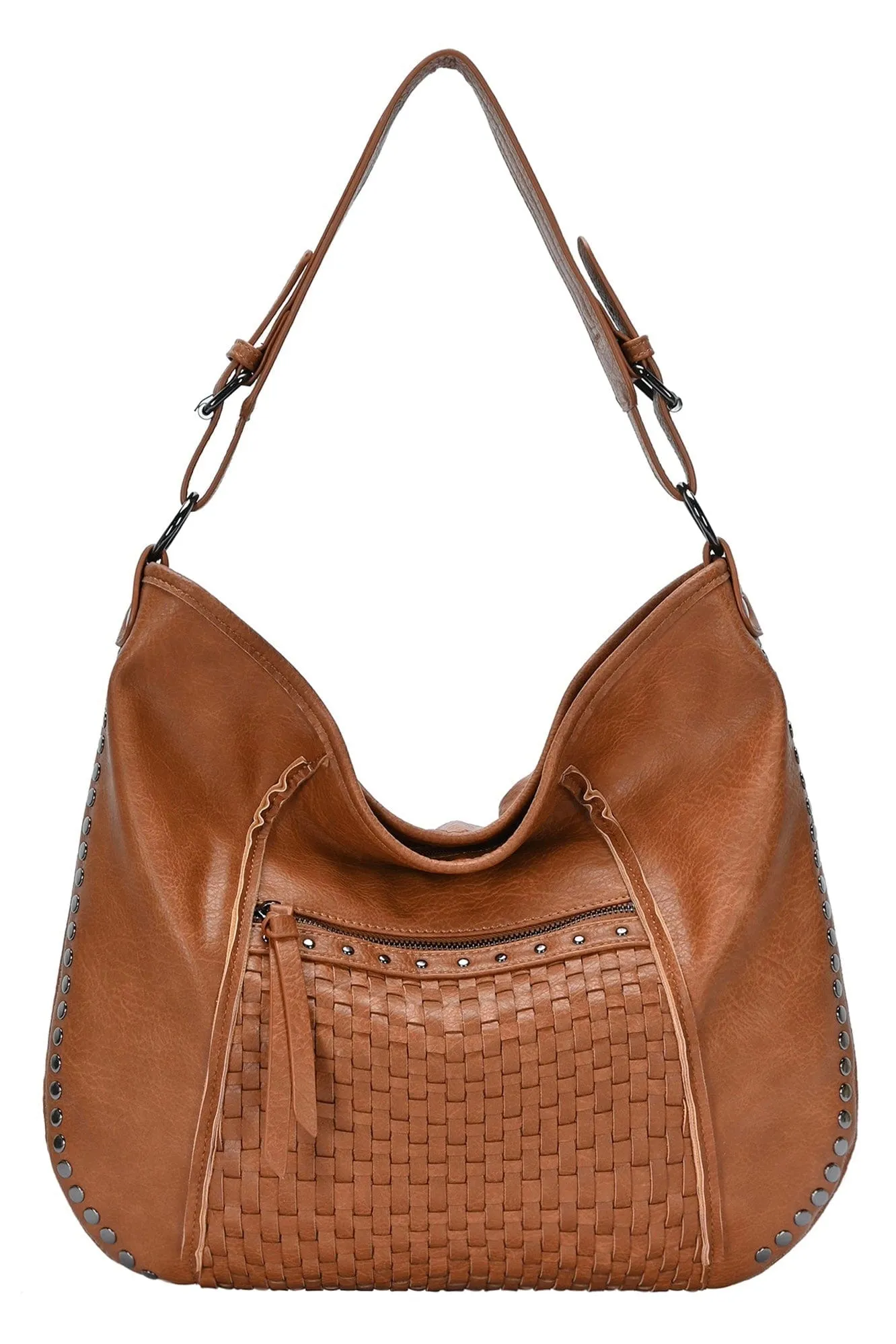 BGA6332 Josephine Studded Woven Detail Hobo Bag