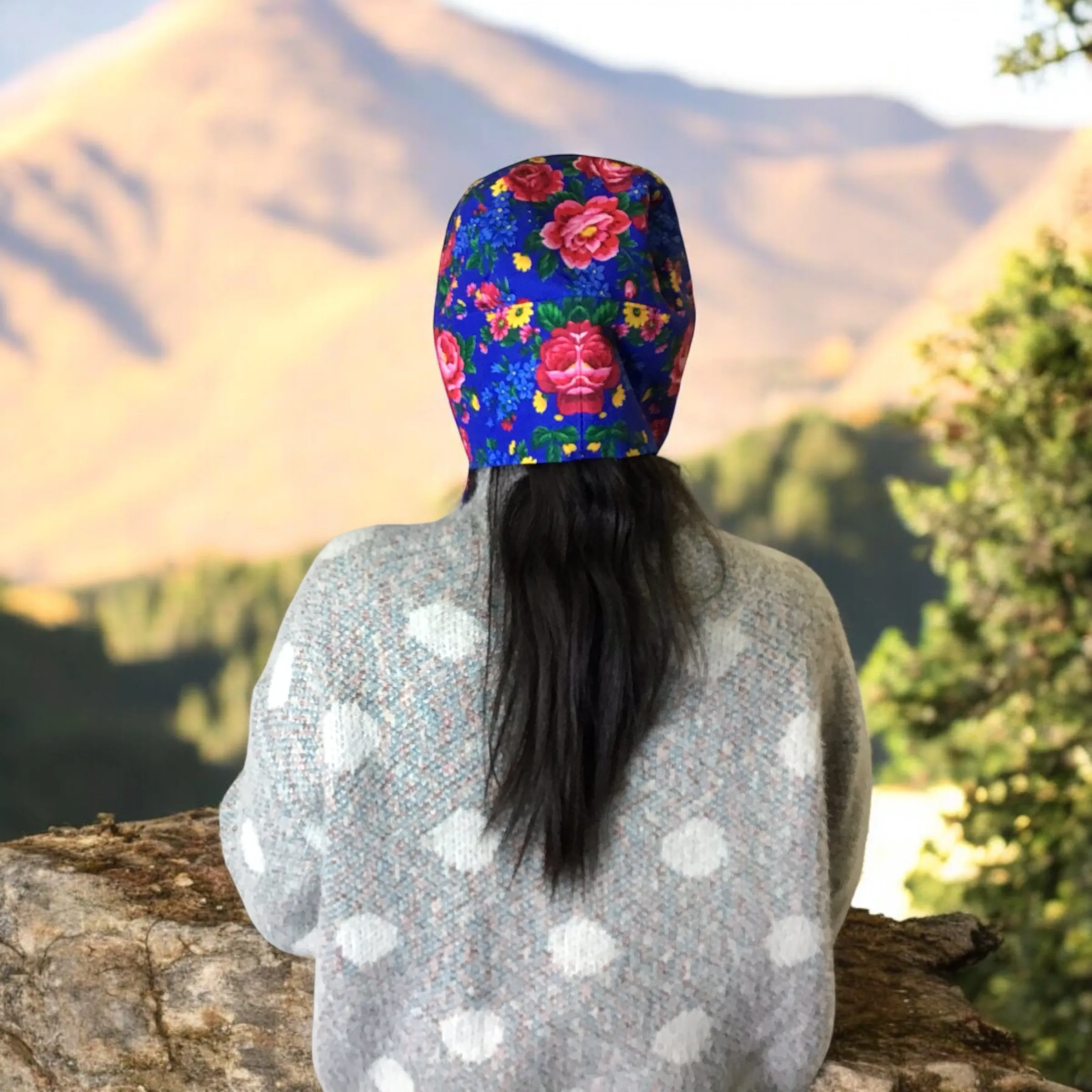 Blue Kookum Hat with Drop-Down Ears