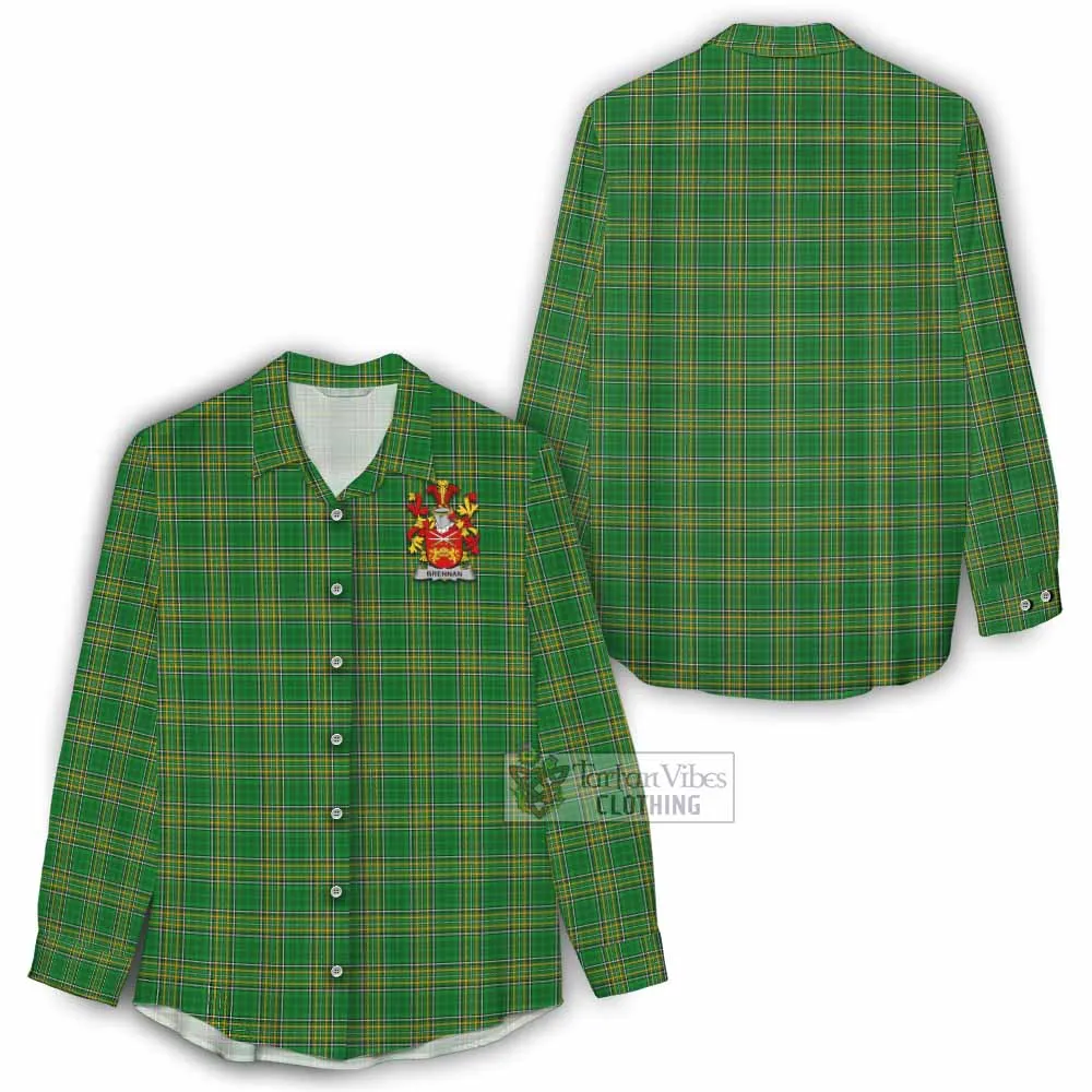 Brennan Irish Clan Tartan Women's Casual Shirt with Coat of Arms