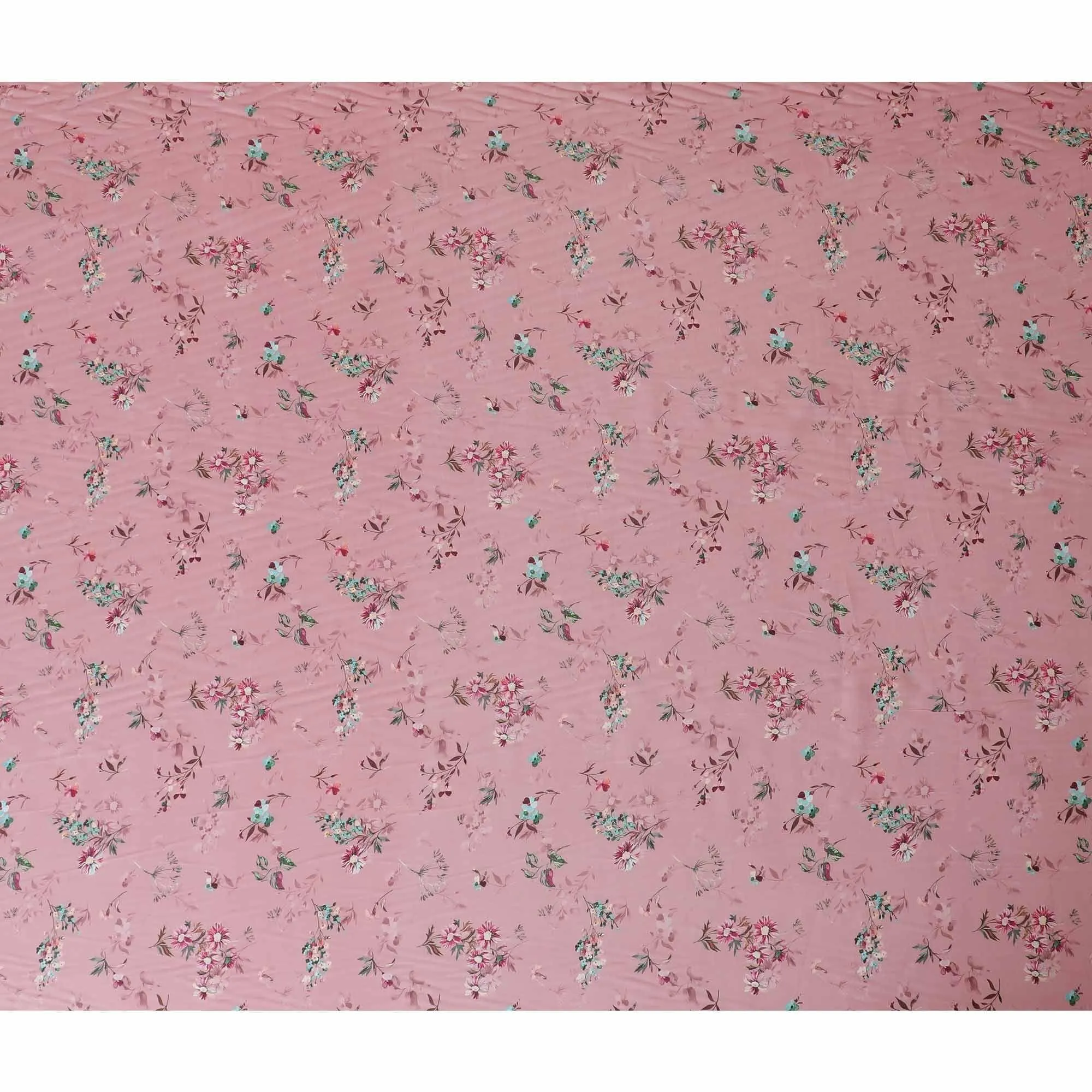 Brick Pink synthetic modal satin fabric with multicolor print in floral design-D9108