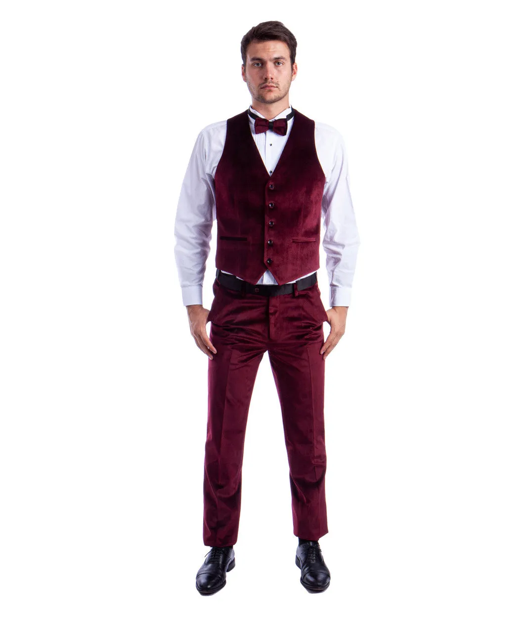 Burgundy Velvet Suit Vest and Bow Tie Set