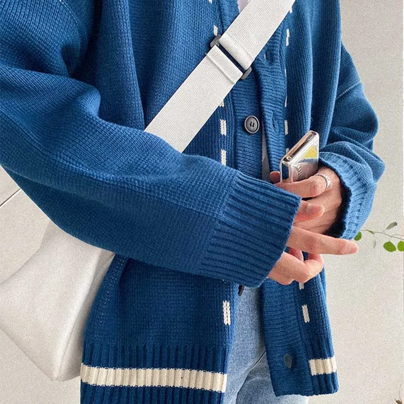 Casual Loose Color Contrast Knit Cardigan