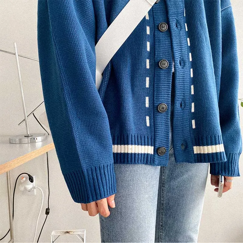 Casual Loose Color Contrast Knit Cardigan