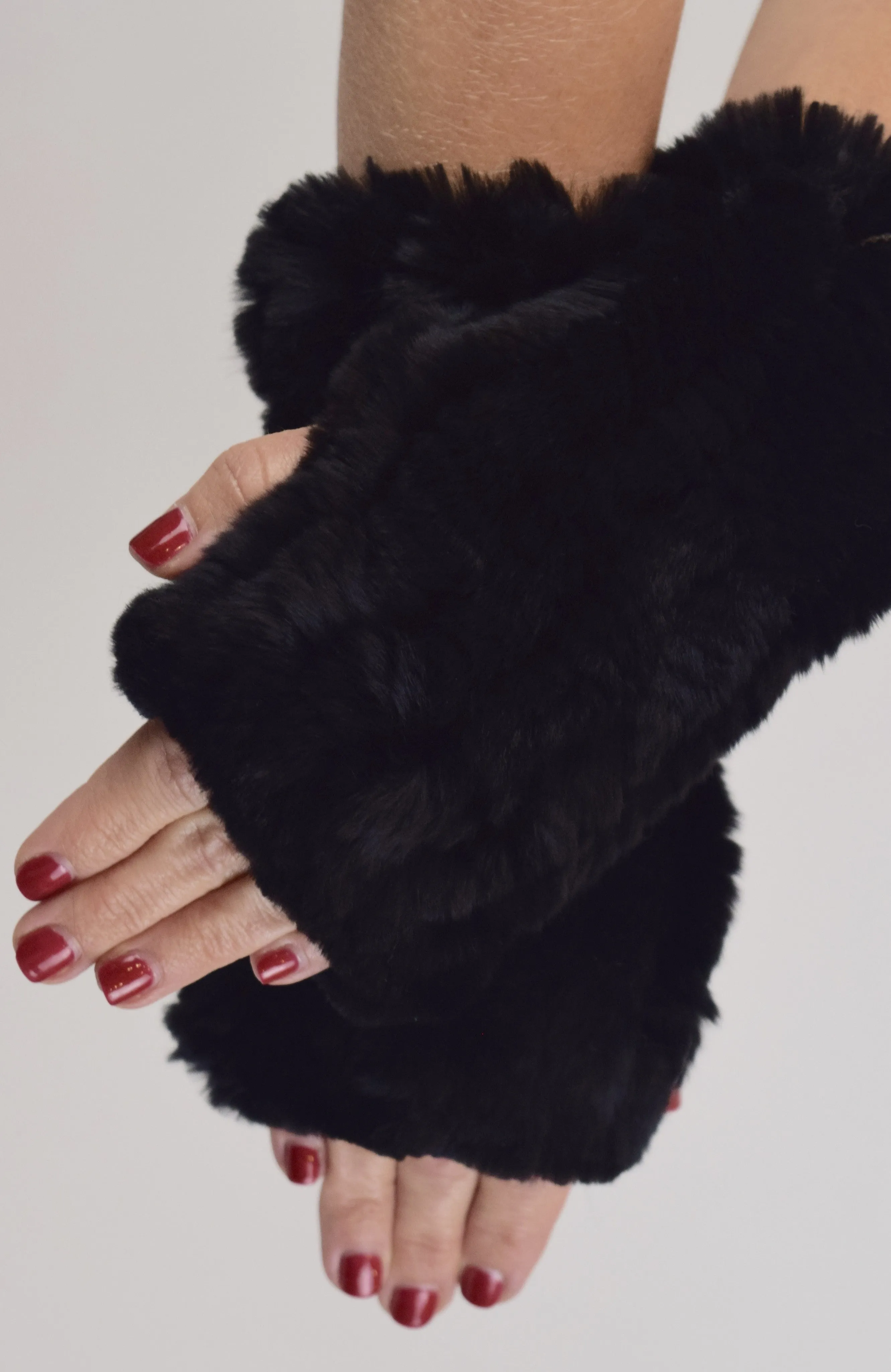 Chinchilla Rex Fur Fingerless Gloves