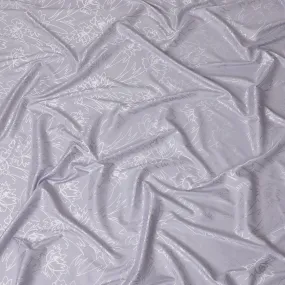 Cloud grey synthetic satin fabric with same tone jacquard in floral design-D15377