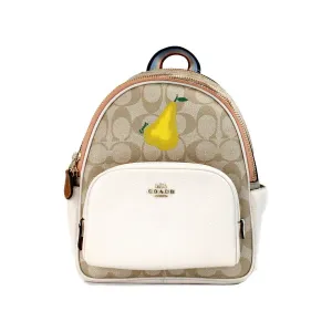 COACH Mini Court Signature Pear Motif Shoulder Backpack Bookbag Bag Chalk Taffy