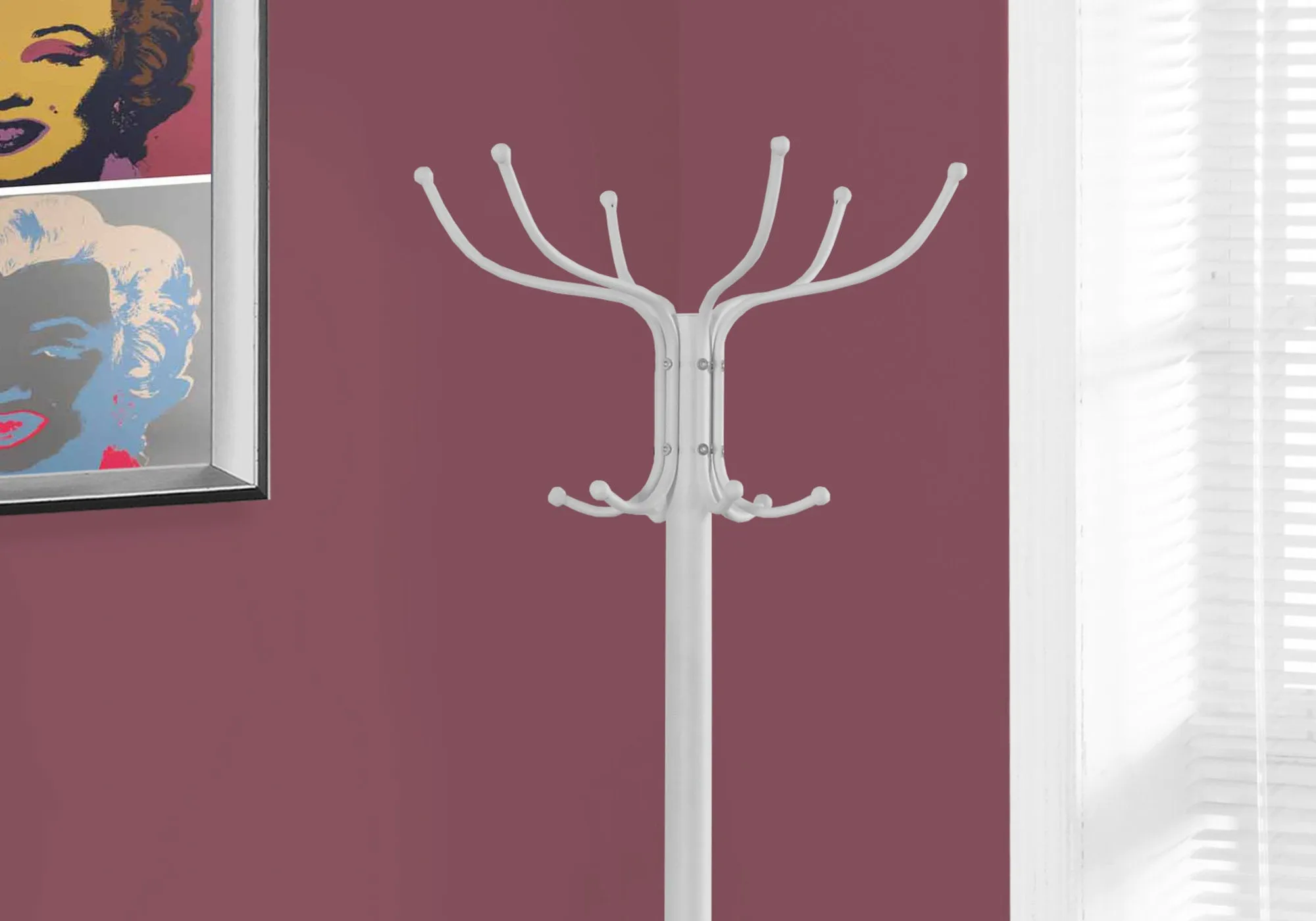 Coat Rack - 70"H / White Metal With An Umbrella Holder