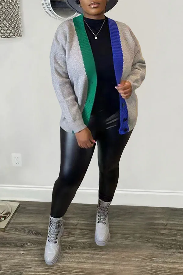 Color Block Button Front Cardigan