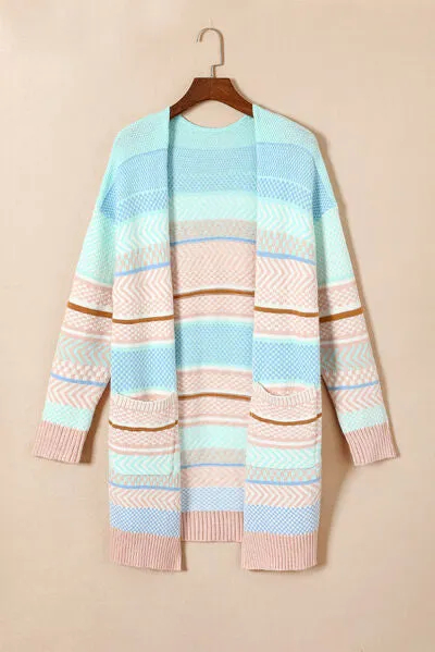 Color Block Pocketed Dropped Shoulder Cardigan