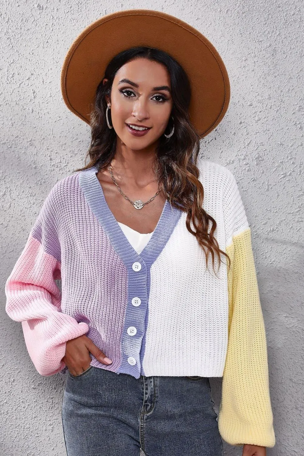 Color Block Ribbed Long Sleeve Cardigan