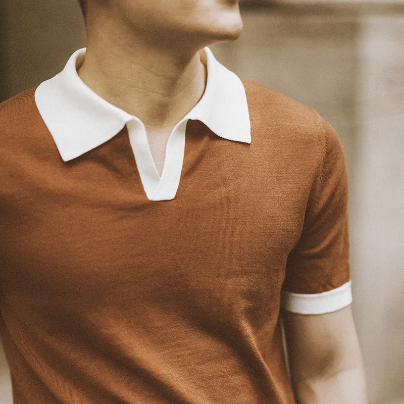 Contrast Color Short-Sleeved Viscose Polo Shirt