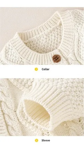 Cotton Baby Crochet Knitted Cardigan - Ivory