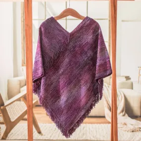 Cotton Blend Poncho in Purple Hues Handwoven in Guatemala - Primaveral Wine | NOVICA