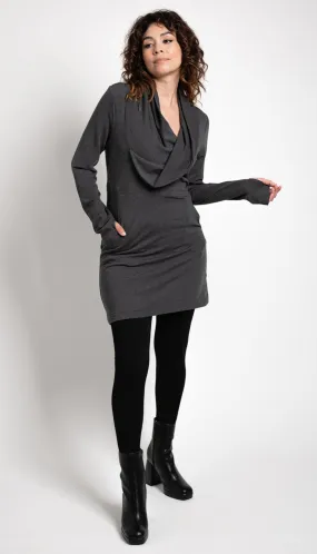 Cowl neck tunic dress/ Charcoal Heather