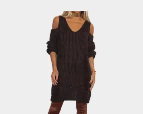 Dark Umber Open shoulder Dress  - The Madison Avenue