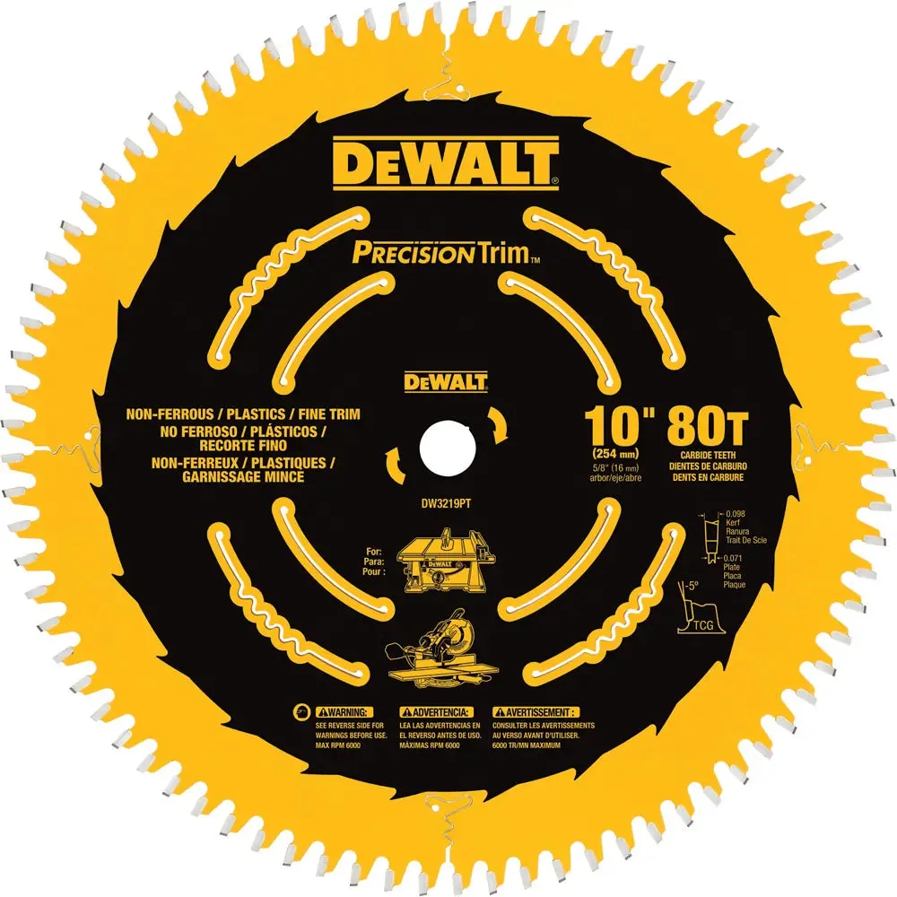 DeWalt 10" Crosscutting 80-T Circular Saw Blade - Fine