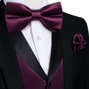 DiBanGu Tuxedo Vest Tyrian Purple Solid Silk Mens Button Up Vest and Bow Tie Set