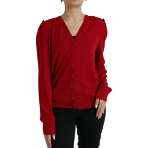 Dolce & Gabbana Elegant Red V-Neck Wool Cardigan