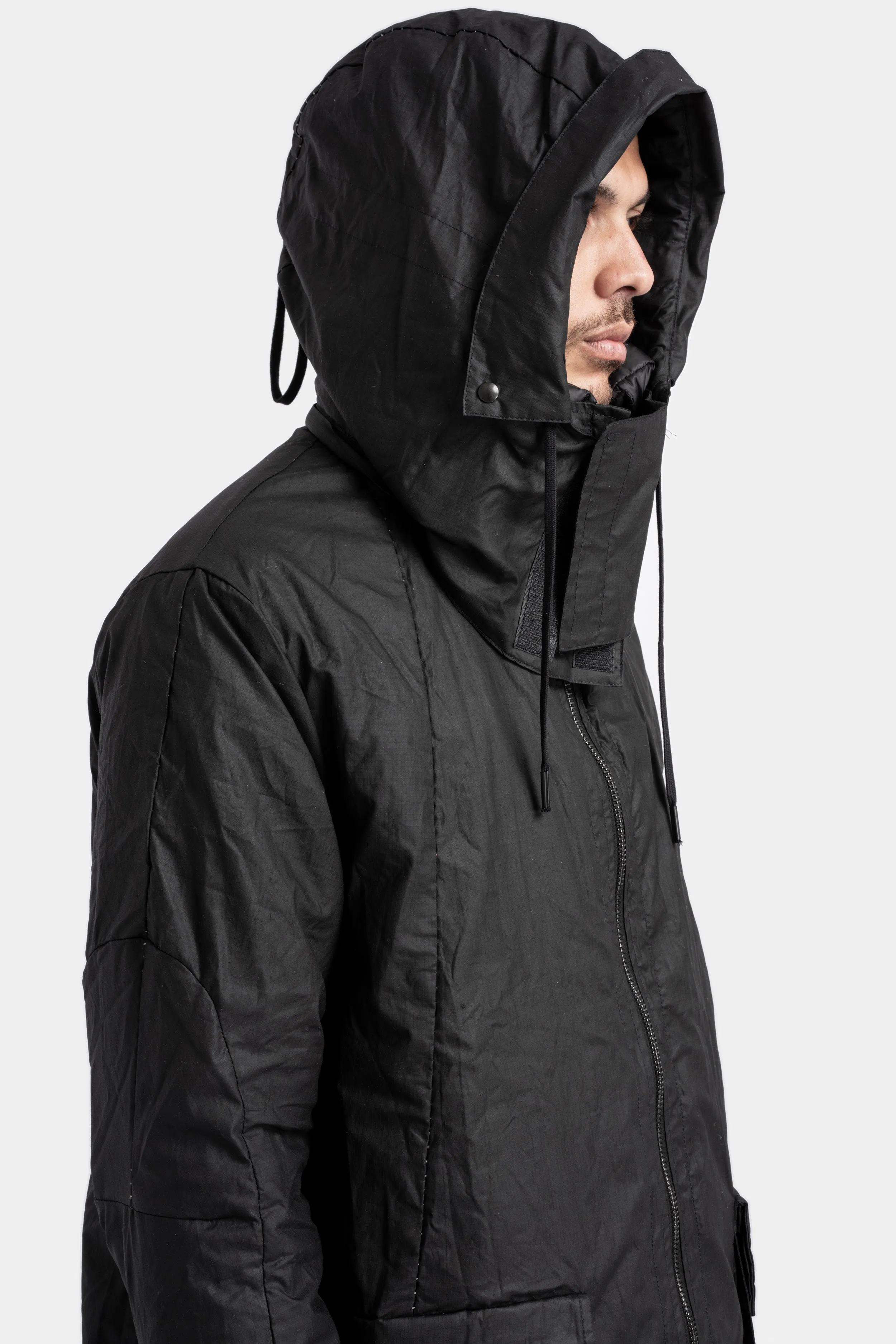 Down padded waxed cotton ripstop two layer Parkas