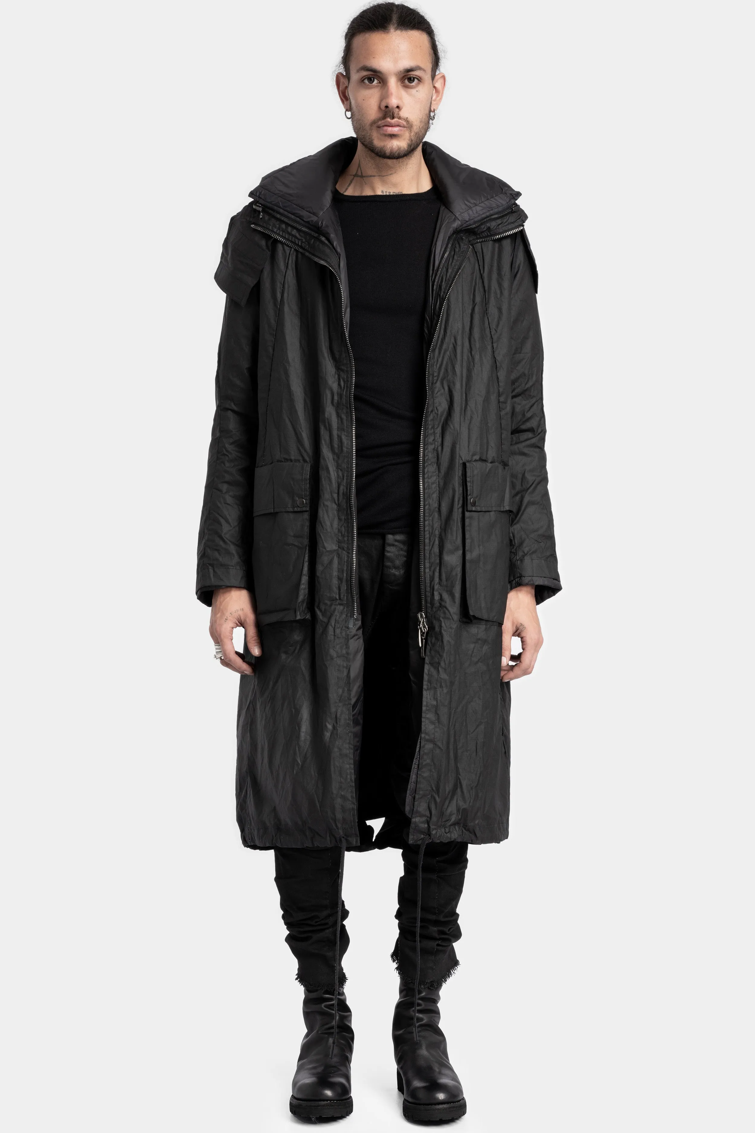 Down padded waxed cotton ripstop two layer Parkas