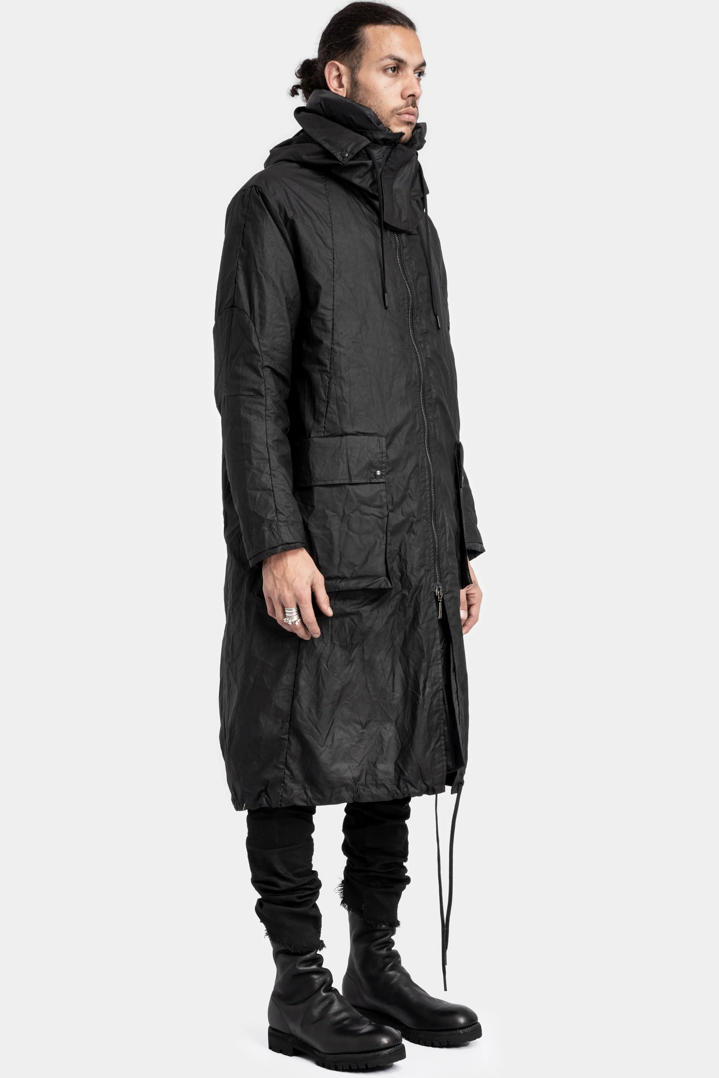 Down padded waxed cotton ripstop two layer Parkas