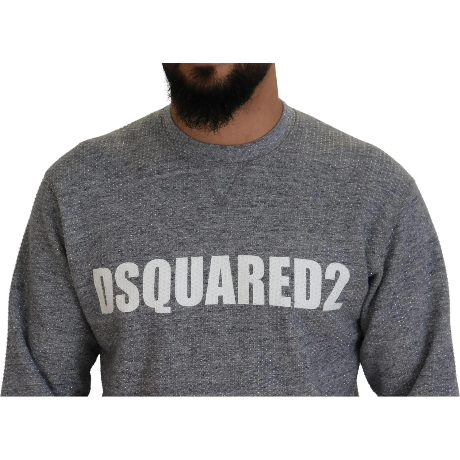 Dsquared² Gray Crystal Embellishment Men Pullover Sweater