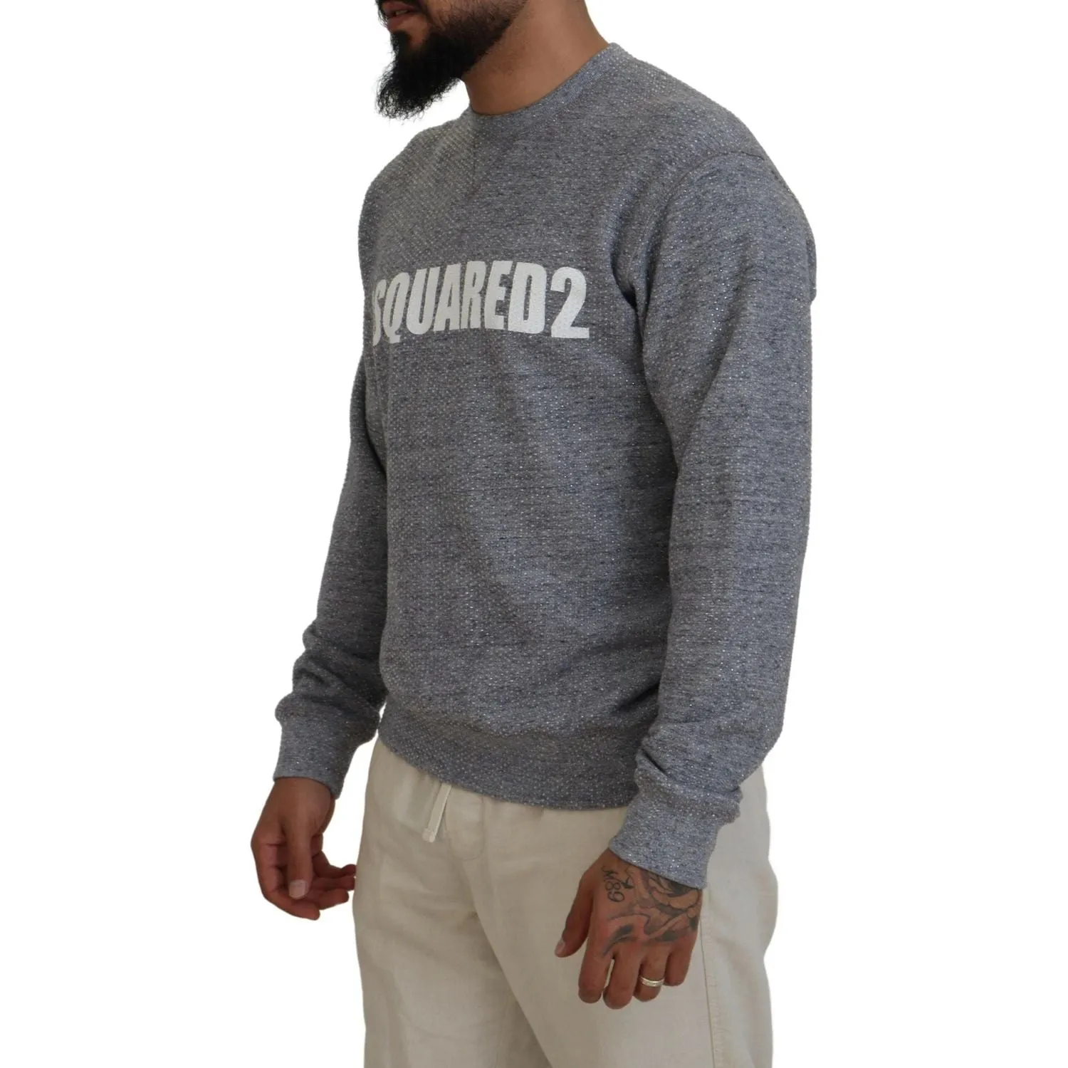 Dsquared² Gray Crystal Embellishment Men Pullover Sweater