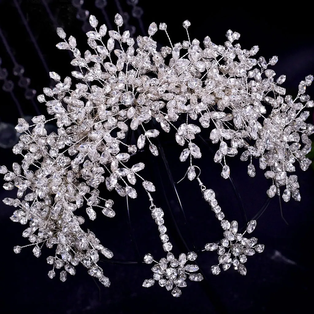 Elegant Rhinestone Leaf Motif Embellished Headband - Silver