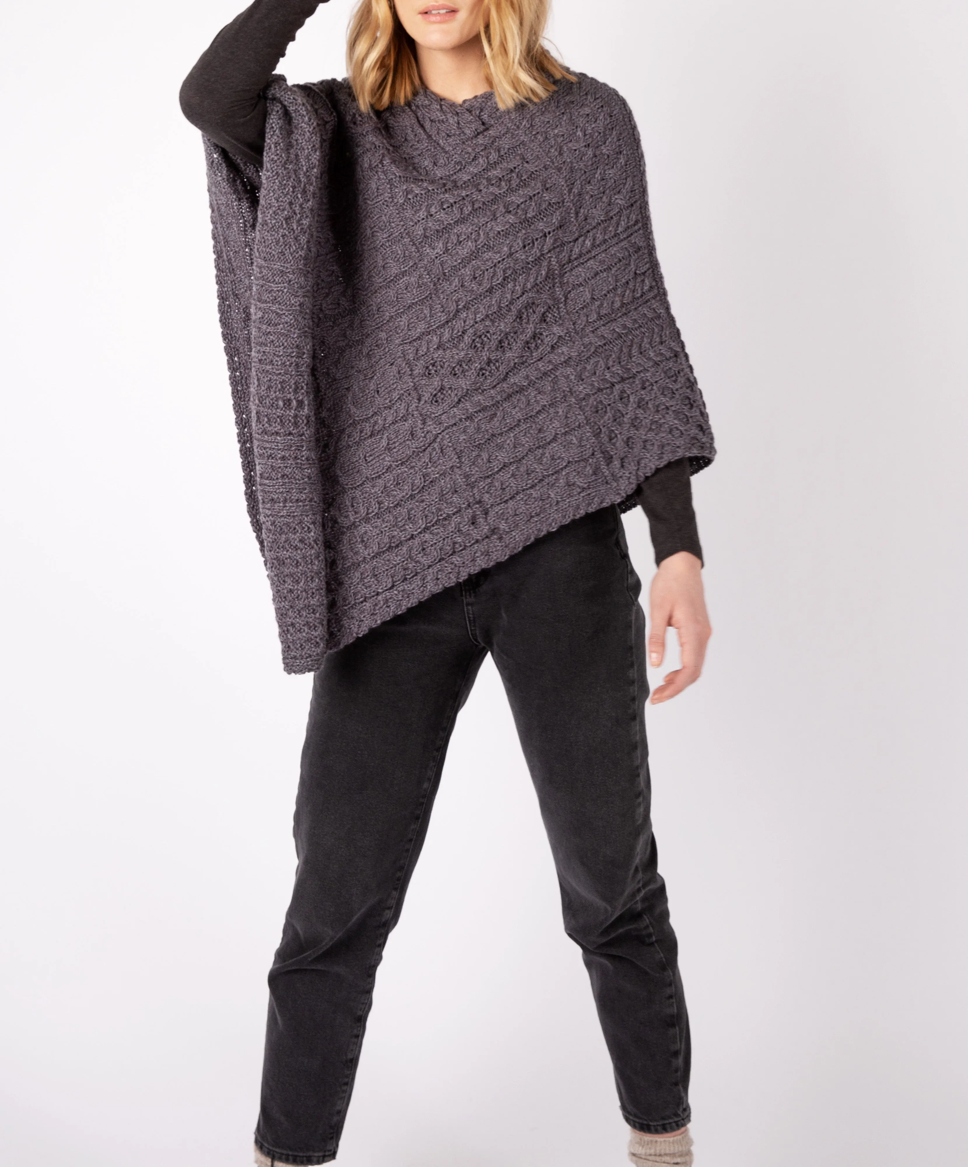Elm Patchwork Poncho Steel Marl
