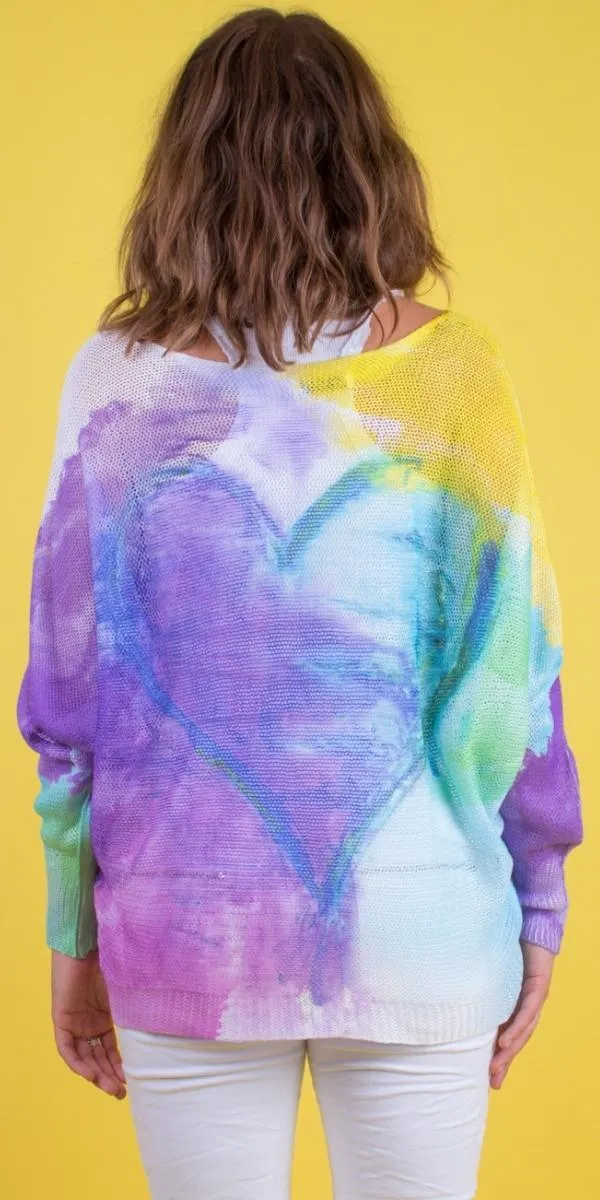 Emy Batwing Sweater with Watercolor Heart Design