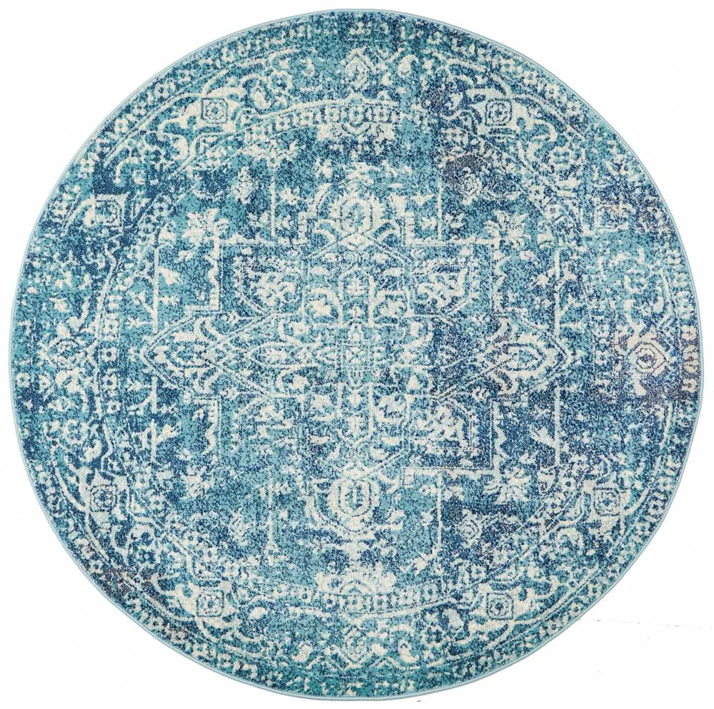 Evoke Muse Blue Transitional Round Rug