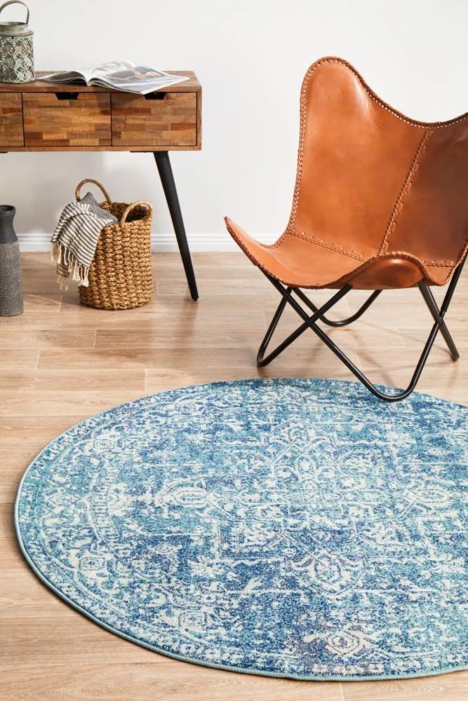 Evoke Muse Blue Transitional Round Rug