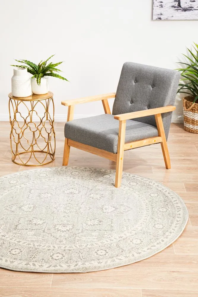 Evoke Silver Flower Transitional Round Rug