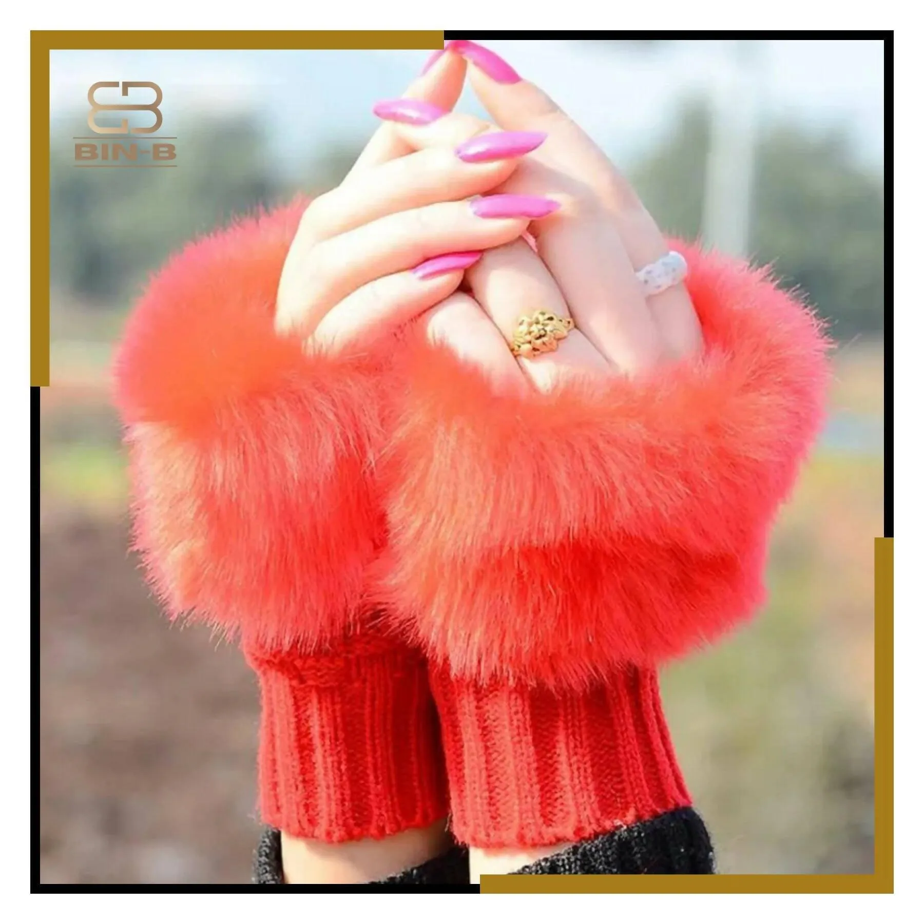 Fashion Women Faux Rebbit Fur Hand Wrist Warmer Winter Fingerless Knitted Gloves