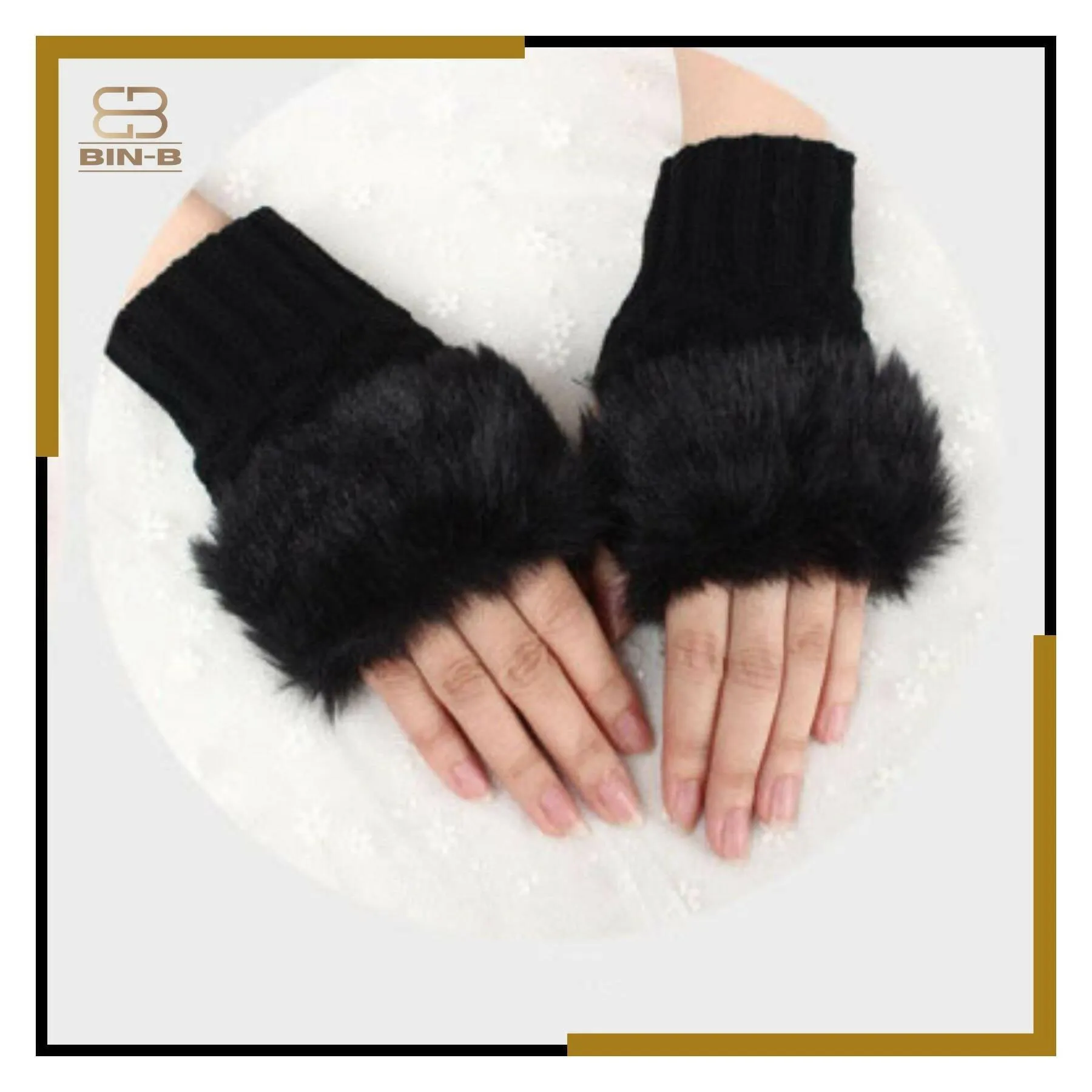 Fashion Women Faux Rebbit Fur Hand Wrist Warmer Winter Fingerless Knitted Gloves