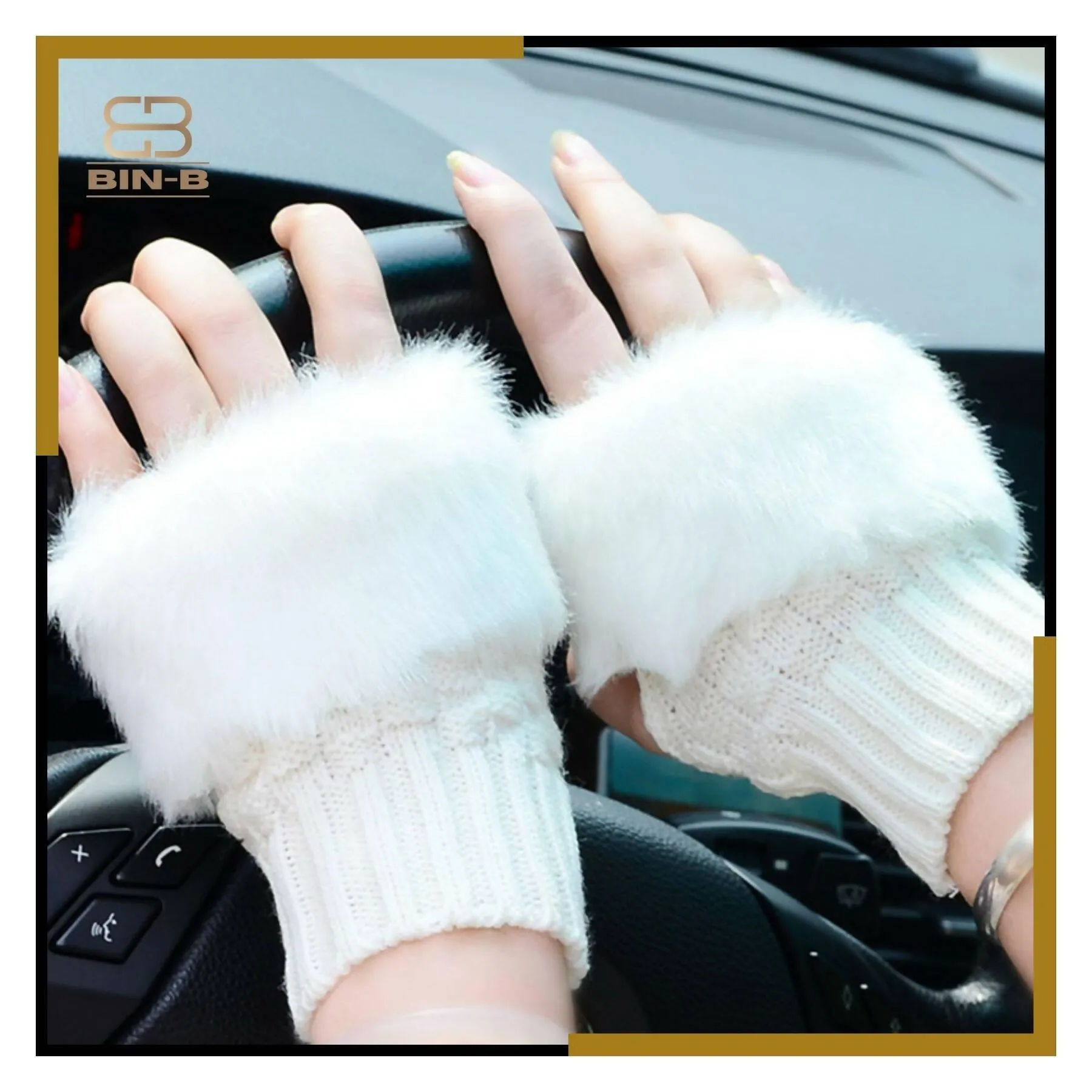 Fashion Women Faux Rebbit Fur Hand Wrist Warmer Winter Fingerless Knitted Gloves