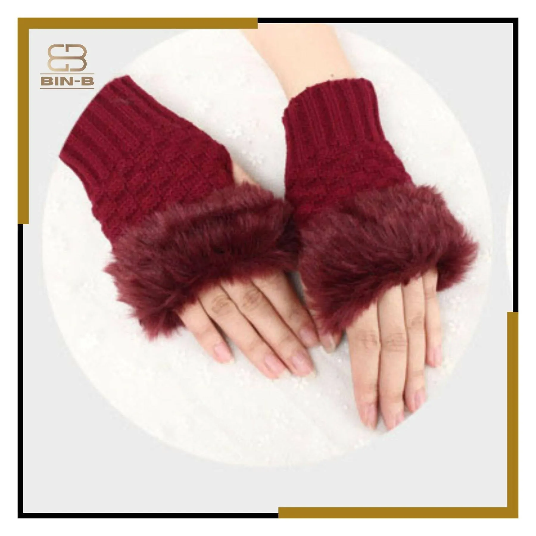 Fashion Women Faux Rebbit Fur Hand Wrist Warmer Winter Fingerless Knitted Gloves