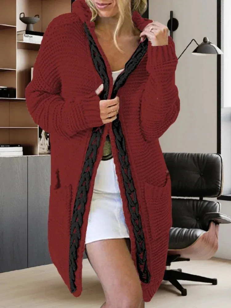 Fashion Women Sweaters 2024 Color Blocking V-neck Long Sleeve Casual Dough Twists Jerseys Coat