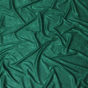 Forest green synthetic satin fabric with same tone jacquard in floral design-D15376